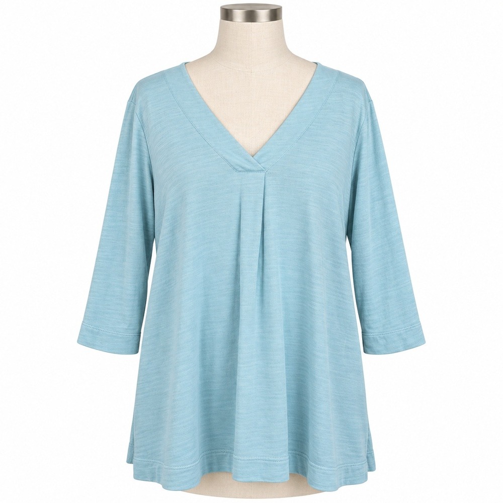 Pure Jill Tunic Top Womens XL Petite Blue Excellent V-Neck Slub 3/4 Sleeve